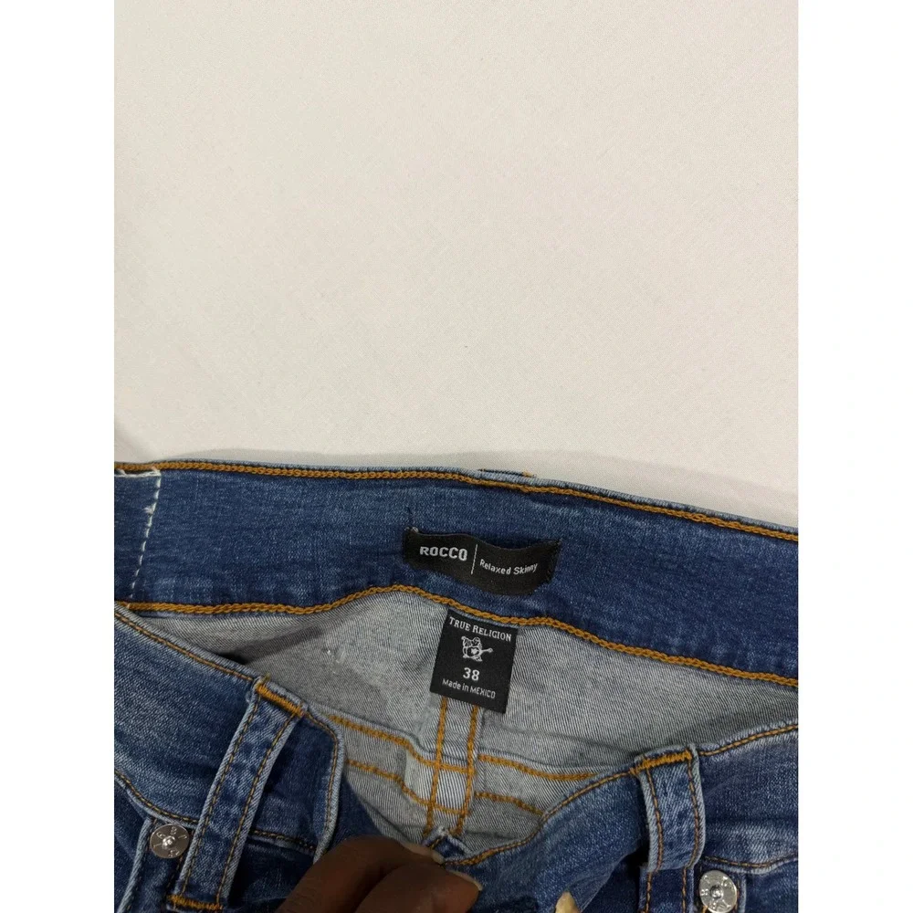 True Religion Rocco Relaxed Skinny Blue Denim Jeans Mens 38 Flap Pocket